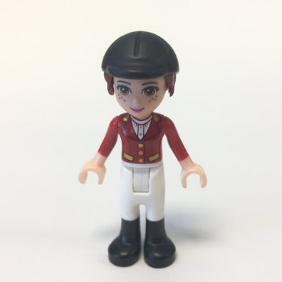 LEGO Minifigure-Mia, White Riding Pants, Red Jacket, Black Riding Helmet-Friends-FRND164-Creative Brick Builders